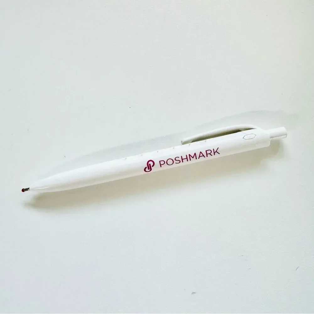 NEW POSHMARK Pink Maroon Logo Pen Black Ink White Cutout Body Clip Rubber Tip